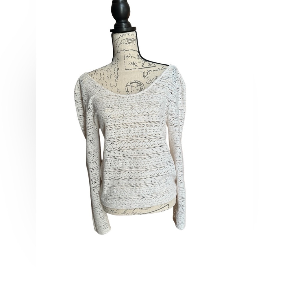 American Eagle Women’s XL Cream Crochet 3/4 Sleeve Scoop Neck Top